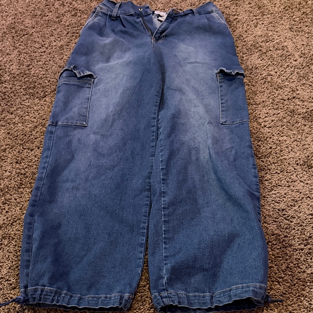 Casual Blue Denim Cargo Pants